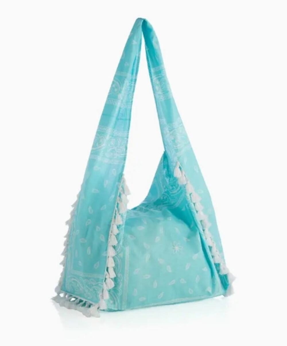 Shiraleah Jane Hobo Bag Turquoise White Bandana Print Tassel Fringe
